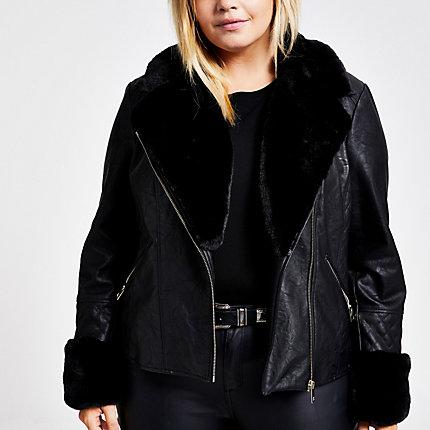 River Island Womens Plus Faux Fur Quilted Biker Jacket