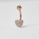 River Island Womens Rose Gold Tone Pave Heart Belly Bar