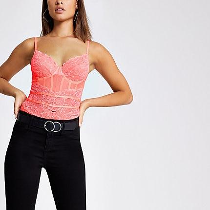 River Island Womens Neon Lace Bodysuit