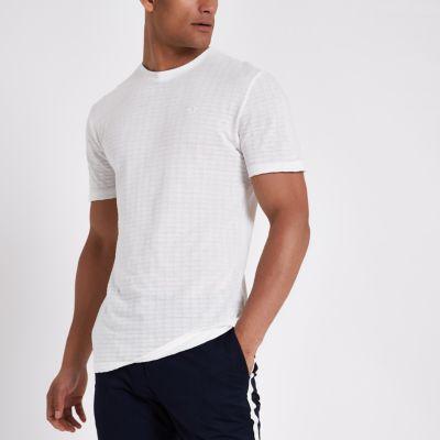 River Island Mens White Waffle Textured T-shirt
