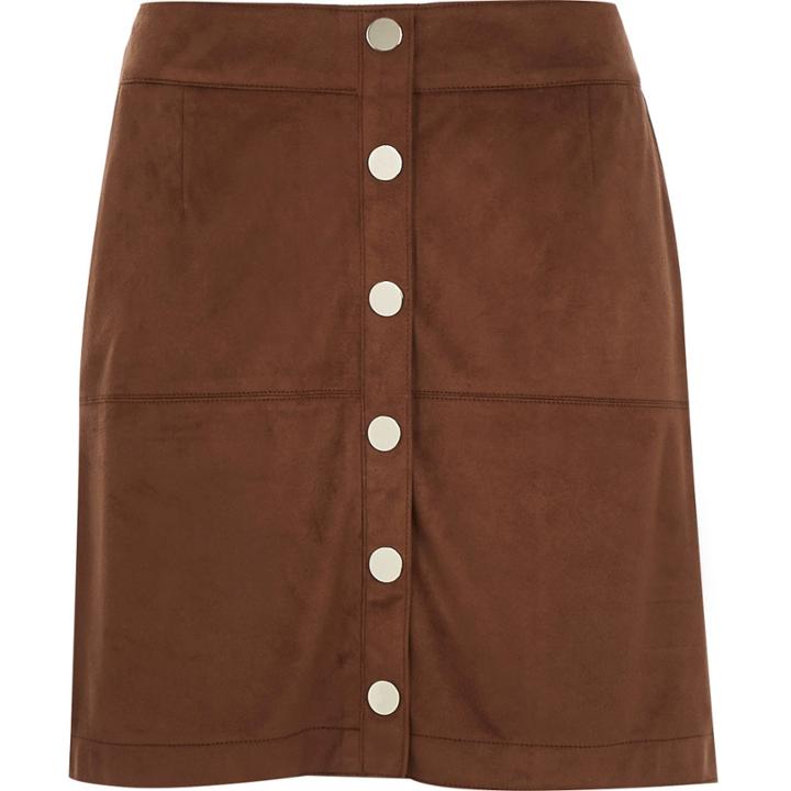 River Island Womens Faux-suede Button Up A-line Skirt