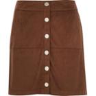 River Island Womens Faux-suede Button Up A-line Skirt