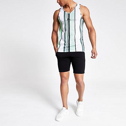 River Island Mens Stripe Slim Fit Mesh Tank