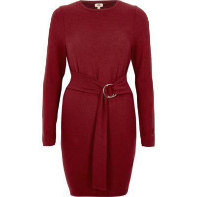 River Island Womens Berry Ring Tie Long Sleeve Jumper Dress