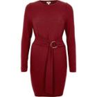 River Island Womens Berry Ring Tie Long Sleeve Jumper Dress