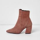River Island Womens Suede Curved Heel Pointed Ankle Boots