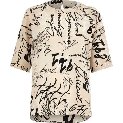 River Island Womens Word Print Chiffon T-shirt
