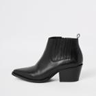 River Island Womens Leather Western Block Heel Ankle Boots