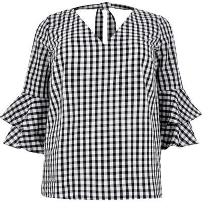 River Island Womens Plus Gingham Double Bell Sleeve Top