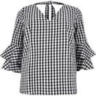 River Island Womens Plus Gingham Double Bell Sleeve Top