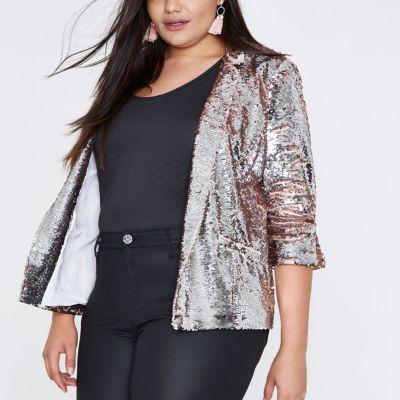 River Island Womens Plus Silver And Metallic Sequin Blazer