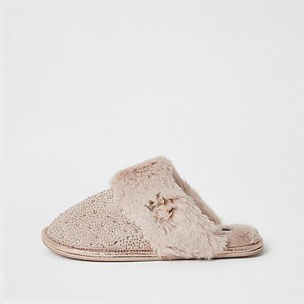 River Island Womens Diamante Embellished Mule Slippers