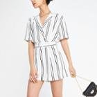 River Island Womens White Stripe Belted Playsuit