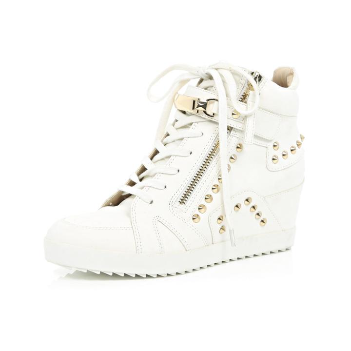 River Island Womens White Studded Wedge High Top Sneakers