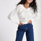 River Island Womens White Knit Stitch Detail Long Sleeve Jumper