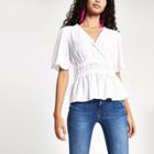 River Island Womens Embroidered Shirred Waist Top
