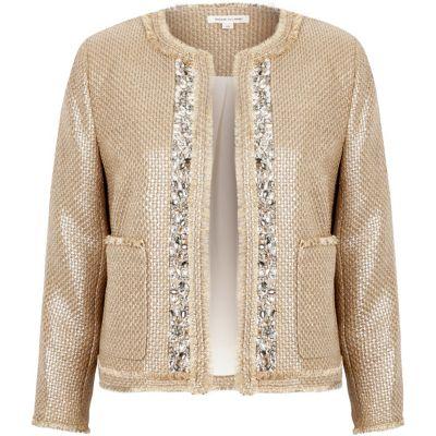 River Island Womens Metallic Embellished Boucle Jacket