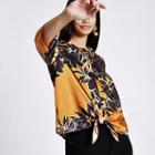 River Island Womens Floral And Stripe Print Tied Front Top