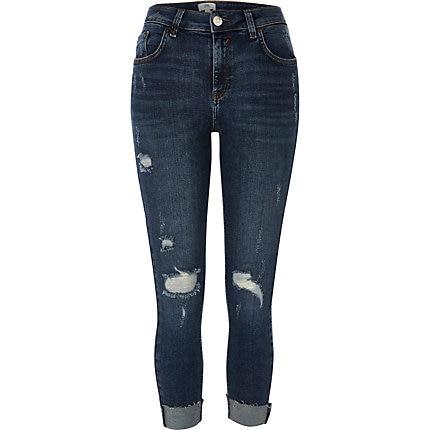 River Island Womens Petite Amelie Skinny Ripped Knee Jeans