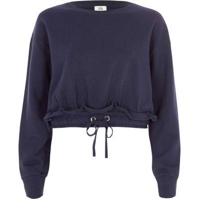 River Island Womens Ruched Drawstring Hem Cropped Sweatshirt