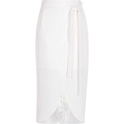 River Island Womens White Tie Waist Wrap Midi Skirt