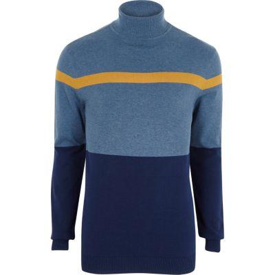 River Island Mens Colour Block Roll Neck Jumper