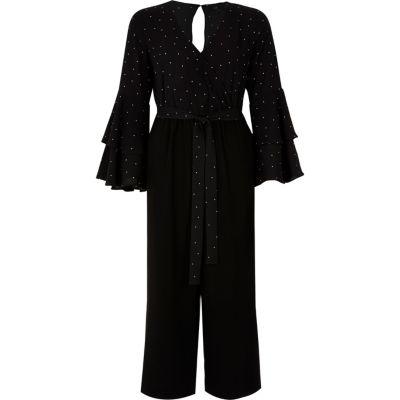 River Island Womens Polka Dot Long Sleeve Culotte Jumpsuit