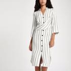 River Island Womens White Stripe Twist Front Midi Shirt Dress