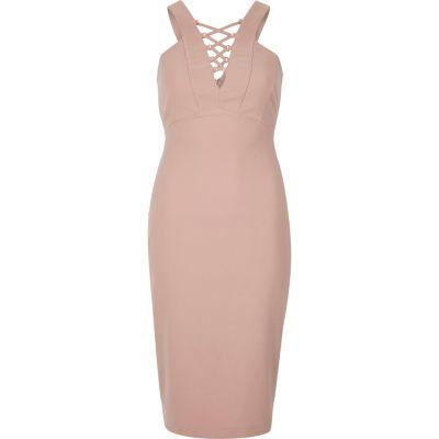 River Island Womens Lace-up Front Bodycon Midi Dress