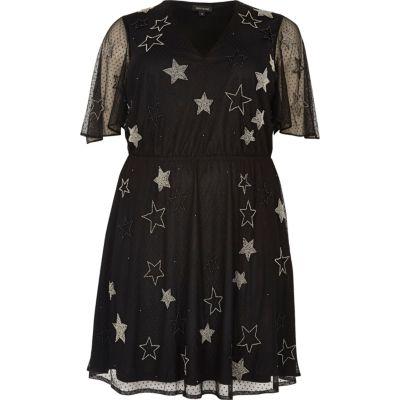 River Island Womens Plus Sparkly Star Mesh Dress