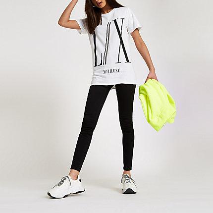 River Island Womens White 'lx' Rhinestone Trim Boyfriend T-shirt