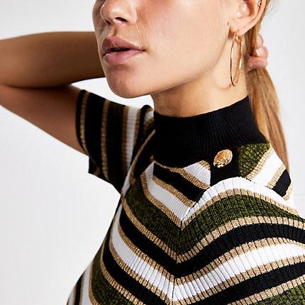 River Island Womens Stripe Turtle Neck T-shirt