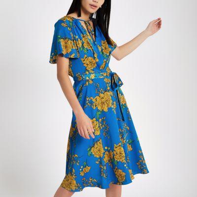 River Island Womens Floral Tie Front Midi Dress