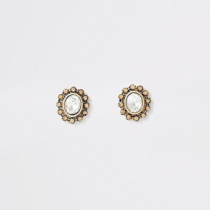 River Island Womens Gold Colour Oval Crystal Stud Earrings