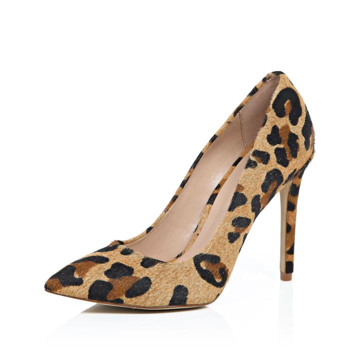River Island Womens Leather Leopard Print Court Heels