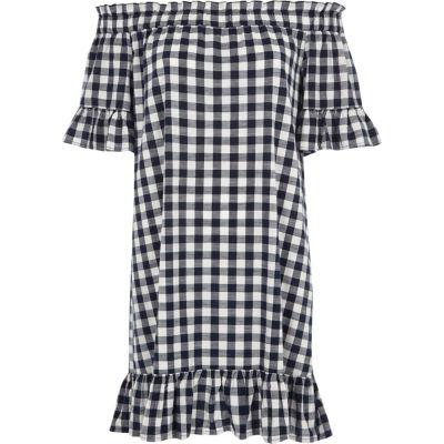 River Island Womens Gingham Frill Bardot Swing Dress