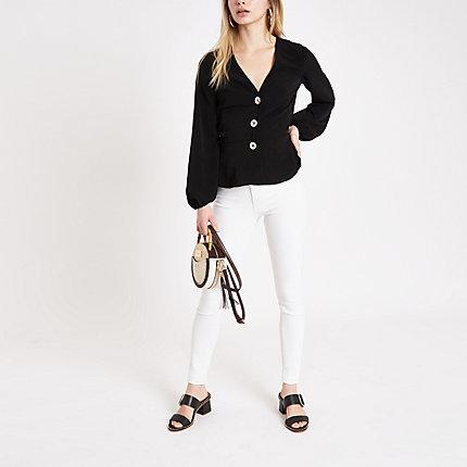 River Island Womens Button Front Long Sleeve Tea Top