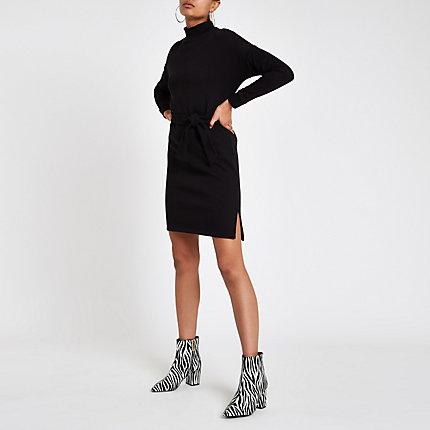 River Island Womens High Neck Belted Sweater Dress
