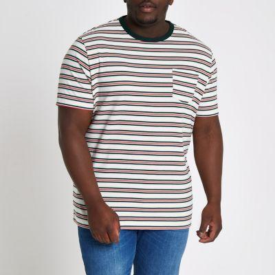 River Island Mens Big And Tall White Stripe Slim Fit T-shirt