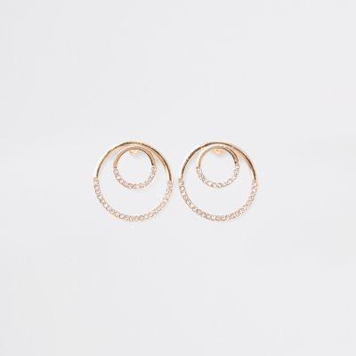 River Island Womens Gold Tone Rhinestone Pave Circle Stud Earrings