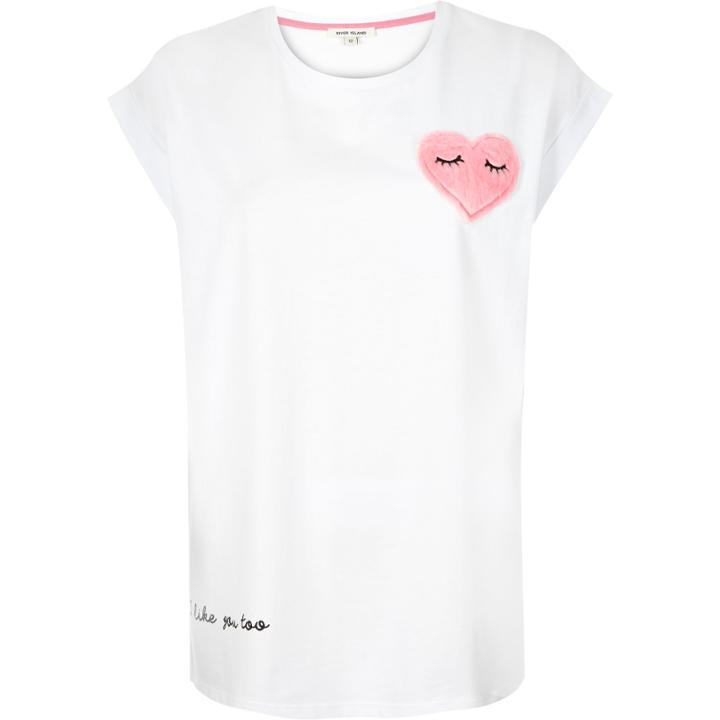 River Island Womens White Fluffy Heart Oversized T-shirt
