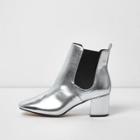 River Island Womens Metallic Silver Block Heel Chelsea Boots