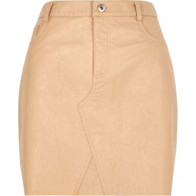 River Island Womens Nude Faux Leather Mini Skirt