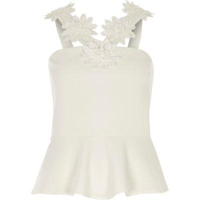 River Island Womens White Floral Trim Cami Top