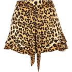 River Island Womens Petite Leopard Print Frill Hem Shorts