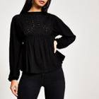 River Island Womens Broderie Long Puff Sleeve Top