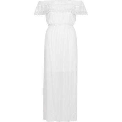River Island Womens White Bardot Frill Maxi Dress