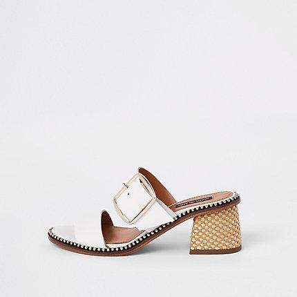River Island Womens White Leather Block Heel Mule