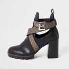 River Island Womens Strappy Ri Embossed Cutout Heel Boots