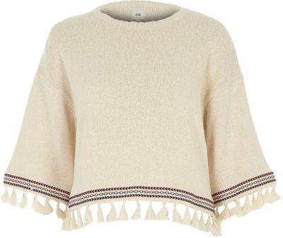 River Island Womens Aztec Tassel Trim Wide Sleeve Sweater